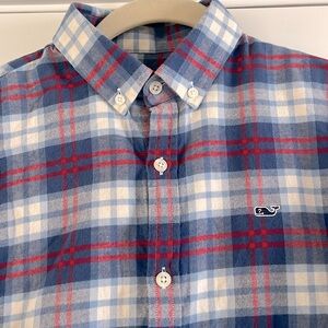 Boys Large (16) Vineyard Vines flannel button down shirt blue white and red